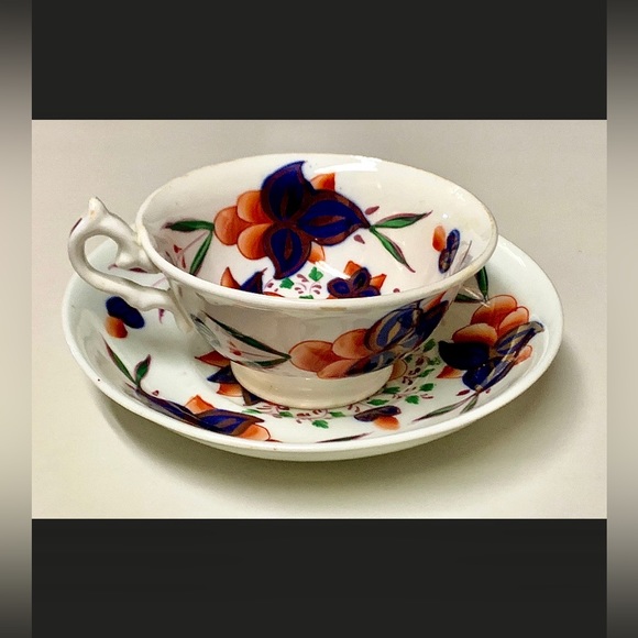 19th Century Grape Pattern Gaudy Welsh Teacup & Saucer - Picture 7 of 11